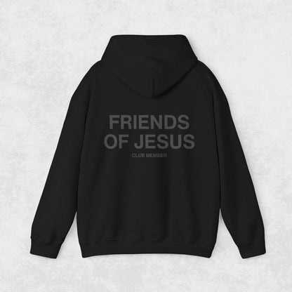 Friends of Jesus Club Member - Black on Black Hoodie