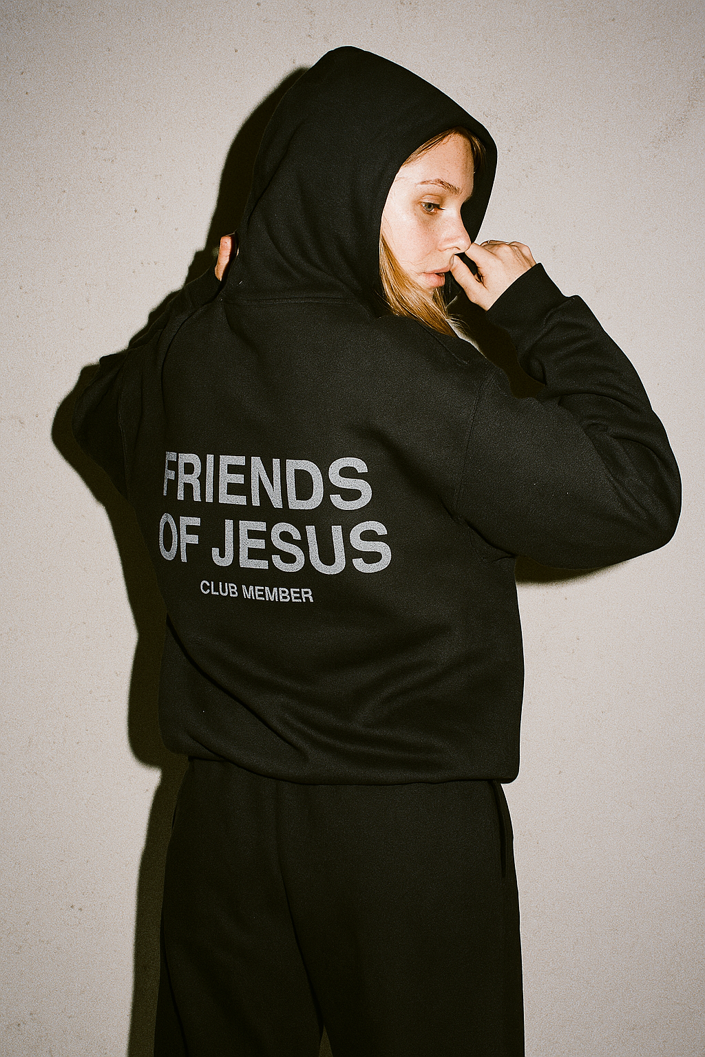 Friends of Jesus Club Member - Black on Black Hoodie