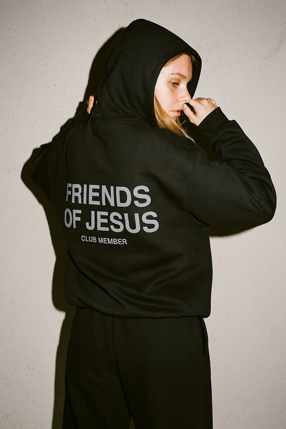 Friends of Jesus Club Member - Black on Black Hoodie
